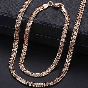 Rose Gold Chain Necklace Bracelet Matching Set